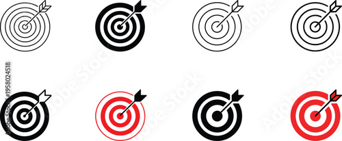 Set of 8 target icons vector, bullseye symbols