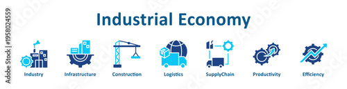 Industrial Economy icon banner glyph color collection