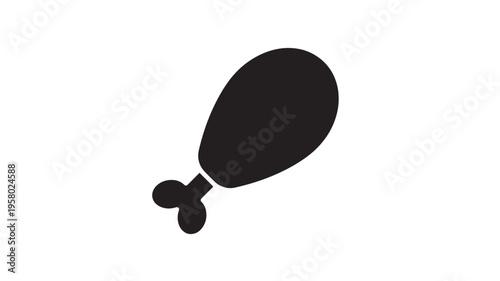 Chicken drumstick black icon with a white background, representing a food element. featuring leg, meat, simple with graphic and vector elements for