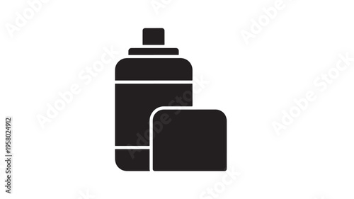 Spray bottle icon with cap removed, signifying aerosol and liquid dispensing for cleaning, hygiene, or personal care products.