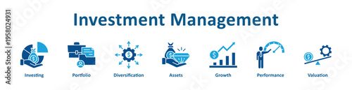 Investment Management icon banner glyph color collection