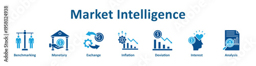 Market Intelligence icon banner glyph color collection