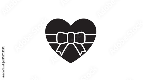 Heart shaped gift box icon with a ribbon and bow, representing love and presents on a white background