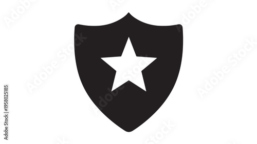 Shield icon with a white star inside, isolated on a white background, representing protection or security emblem.