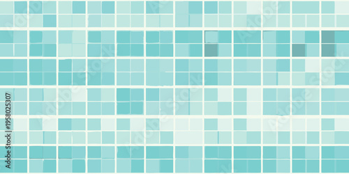 Abstract mosaic of varying blue and teal rectangular tiles