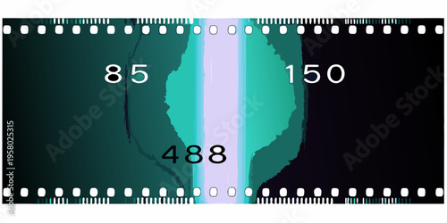 Film strip with abstract color blocks and numerical markings