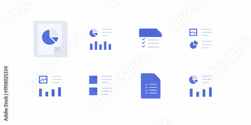 Collection of blue data visualization icons on a white background
