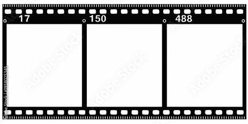 Black and white film strip with three empty frame spaces and numbers