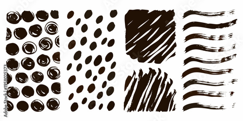 Abstract brushstroke patterns in black and white arranged in vertical columns