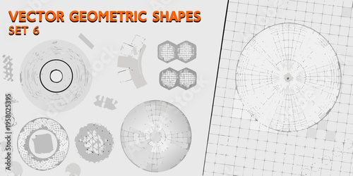 Vector geometric shapes set six circles polygons and abstract designs