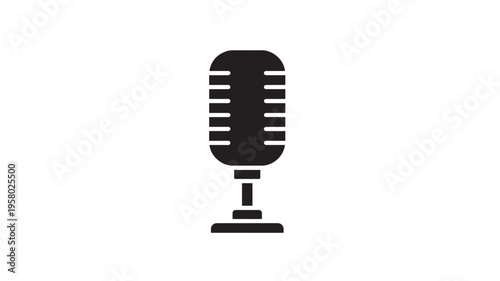 Microphone retro vintage icon with a classic rounded top and horizontal lines on its body with a simple stand