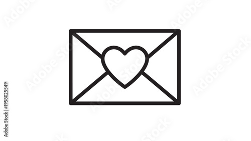 Envelope with a heart icon, symbolizing love and affection in a simple line art design suitable for various romantic themes.