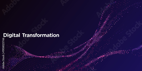 Abstract digital transformation concept with flowing particles and dark background