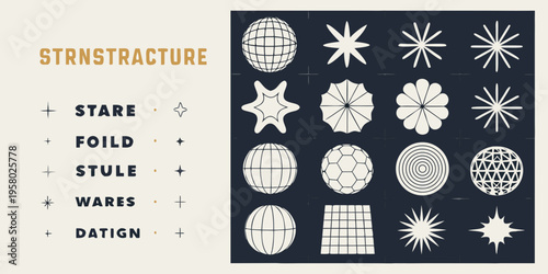 Abstract geometric shapes and stylized text on a dark background