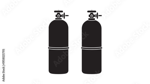 Gas cylinders with valves for industrial or medical applications on white background, clear icon representation.
