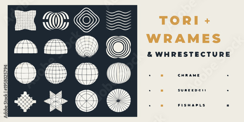 Tableau sur toile Abstract geometric shapes and text featuring tori wrames and whresecture