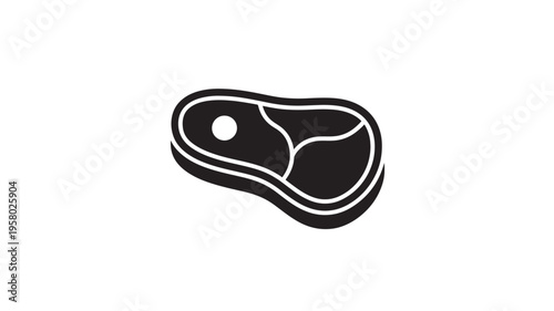 Steak meat icon with a bone and white fat mark, representing a delicious raw food portion for cooking and grilling.