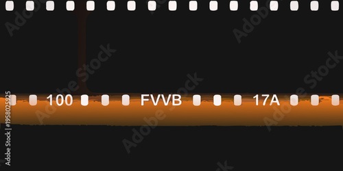 Film strip with frame numbers and orange toned perforations displayed