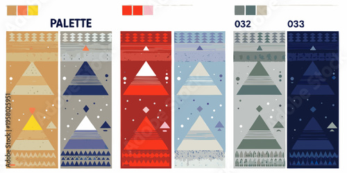 Geometric pattern swatches with triangular and diamond motifs displayed as a palette
