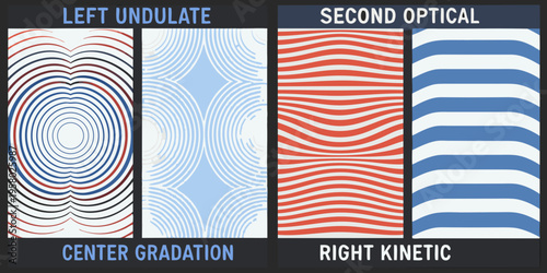 Four patterned panels demonstrate visual effects of undulating and kinetic optics