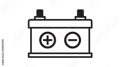 Battery icon with positive and negative terminals illustrated as simple black line art on a white background.