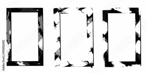 Abstract composition of three rectangular frames with textured borders