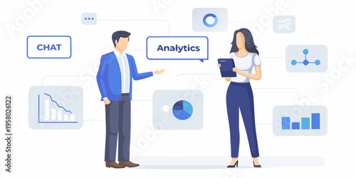 Data analytics and communication a modern business illustration