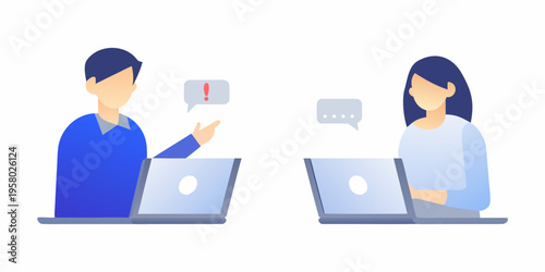 Two people having a digital conversation while working on laptops