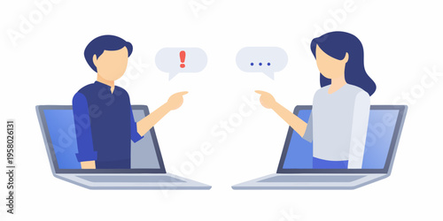 Two people having a virtual discussion or argument on laptops