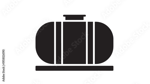 Tank storage silhouette icon with a cylindrical body and horizontal stabilizing base, representing industrial or utility containers.