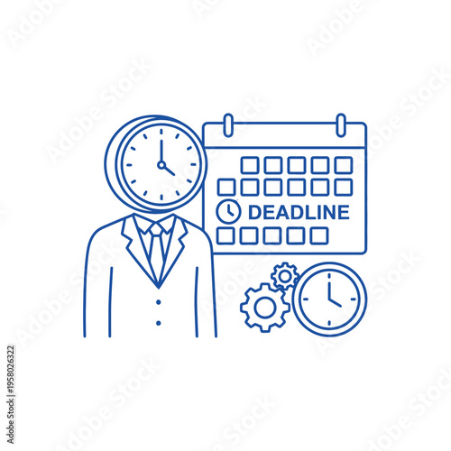 Man with clock head and deadline calendar concept.