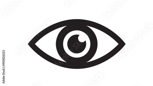Eye icon with black outline and white pupil, representing vision and observation on a white background.