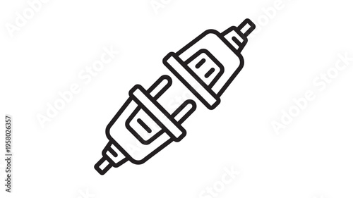 Plug and socket icon with simple black outlines, representing electrical connection and power transfer in a clean, modern design.