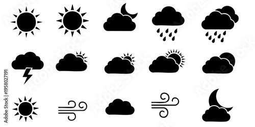 Weather icons illustrate various cloud and sun conditions with rain.