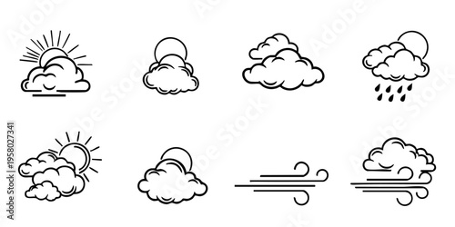Weather icons illustrate various cloud conditions and sun interactions outdoors.