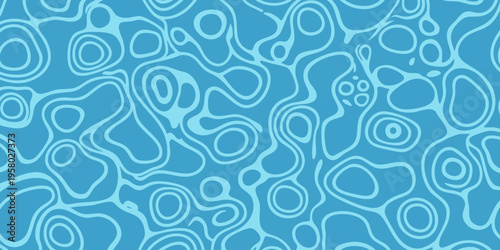 The abstract design features various shapes on a blue background.