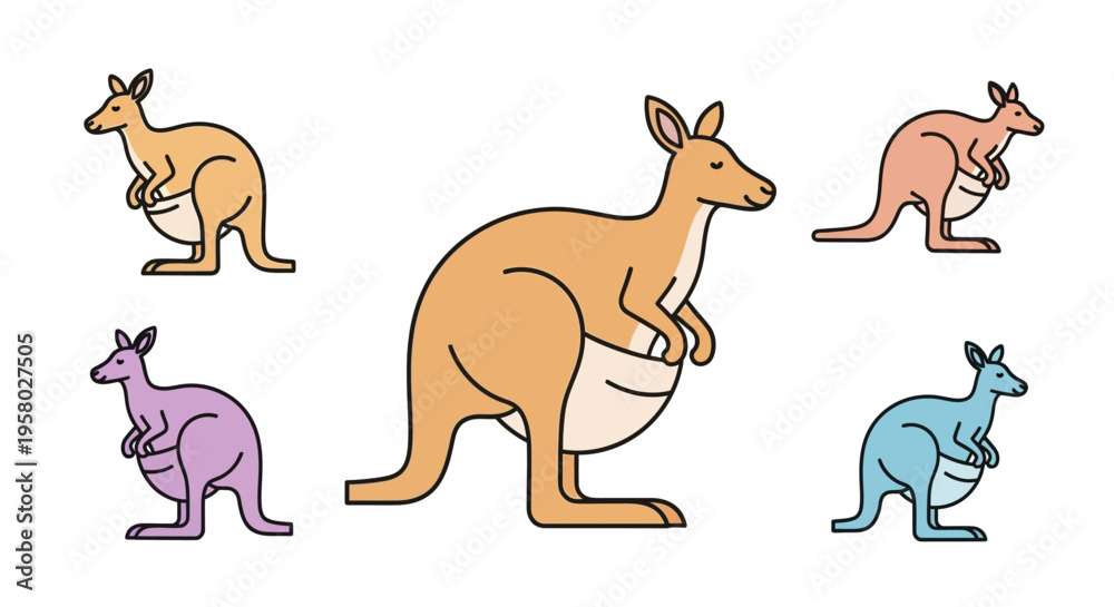Fototapeta premium Cartoon animals and a green leaf.