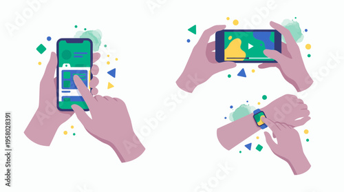 Professional executive hands interacting with smartphone app and smartwatch for daily tasks, concept for digital connectivity, mobile application development and modern technology usage