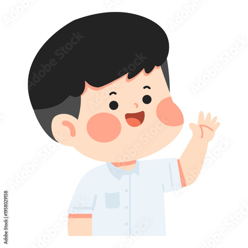 Cute Boy Waving Hello Friendly Greeting