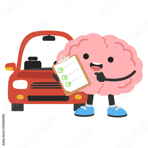 Brain Character With Checklist and Car Planning