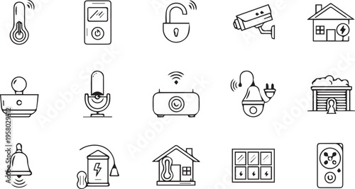 Smart Home and Security Line Icon Set for Automation and IoT Systems