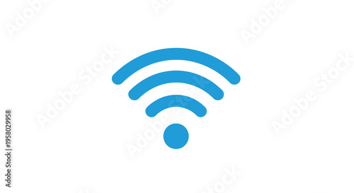 A simple bright blue wifi symbol is displayed against a clean white background high quality professional