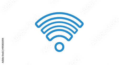 A minimalist blue wifi signal icon displaying curved lines radiating from a central point high quality