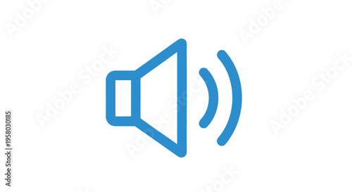 A simple blue icon depicting a loudspeaker with sound waves emanating from it high quality professional