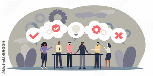 Team collaboration and idea generation illustrated with symbolic elements