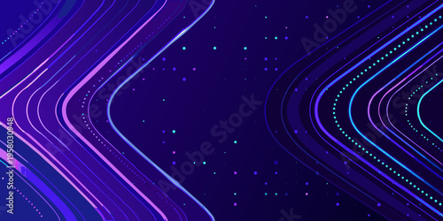 Abstract flowing lines and dots in vibrant purple and blue hues