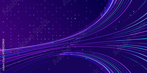 Abstract digital background with vibrant lines and scattered colorful dots