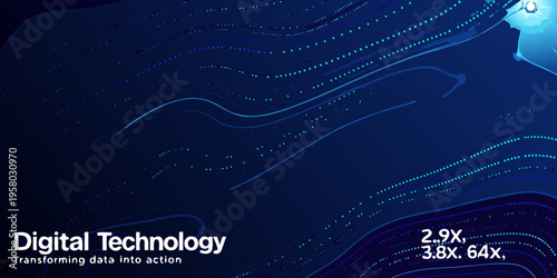 Abstract digital technology background with flowing lines and data points