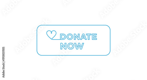 A light blue outlined button displays the word donate now with a heart icon high quality