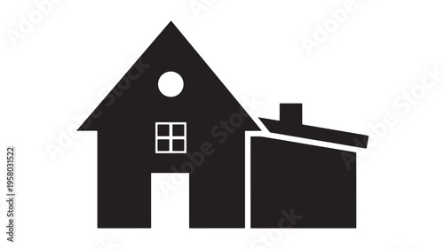 House icon with chimney and window in abstract minimalist design on white background, geometric shape for real estate concepts